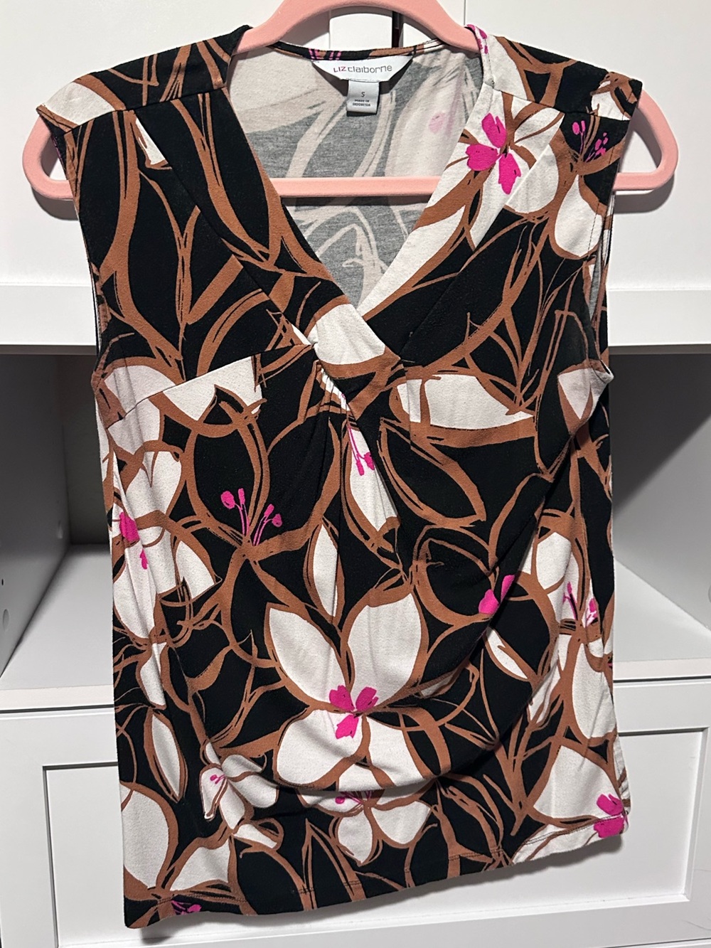 Liz Claiborne Floral Twist Front Sleeveless Top Size Small